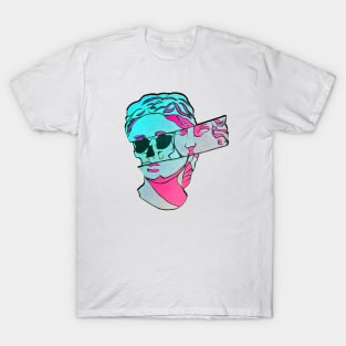 Pink & Teal Skull Sculpture T-Shirt